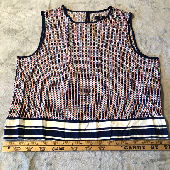 Gap Tank Top Womens Medium Keyhole Back Blue Geometric Sleeveless Blouse Shirt - Picture 8 of 16